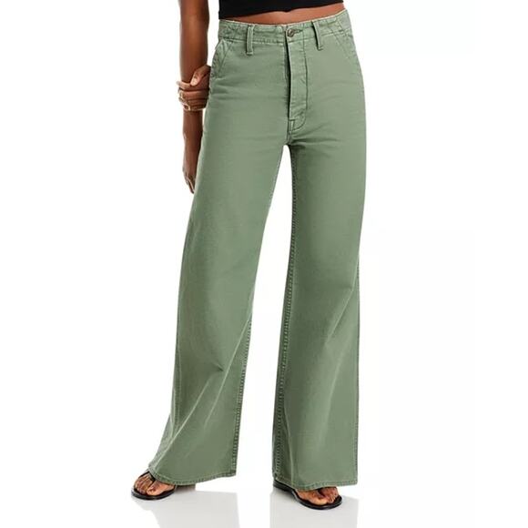 Mother Pants - New Mother the major sneak roller high waist wide leg green pants size 29